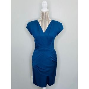 Reiss Blue Origami Sheath Dress Women Size 4 Career Business Work Classic Luxe
